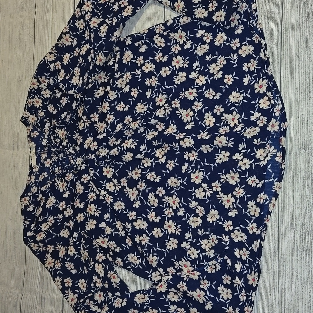 Lush Women's Floral Print Boho Bell Sleeves Blouse Blue Size Small